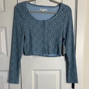 O'Neill Blue Patterned Long Sleeve Crop Top